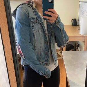 Denim Jacket with Plaid Accents